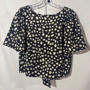 Loft‎ Black Beige Spotted Top with Open Back and Tie Romantic Babydoll